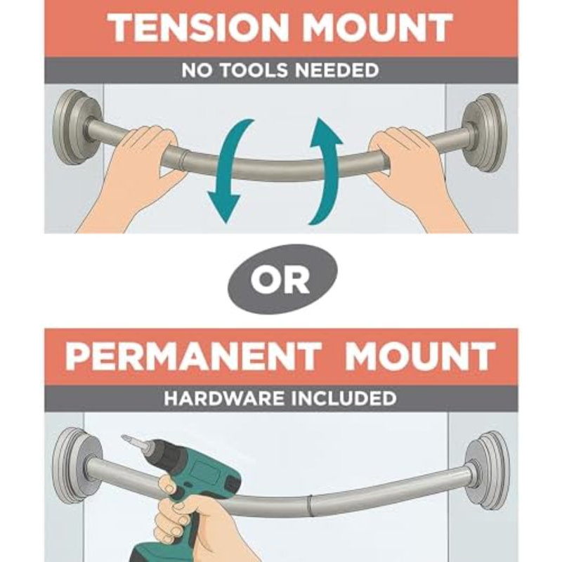 Tringle à rideau de douche incurvée sans perçage, tringle de douche réglable de 32 à 40 pouces pour petites baignoires ou douches, installation facile, choix de tension sans perçage ni de fixation murale, antirouille, bronze