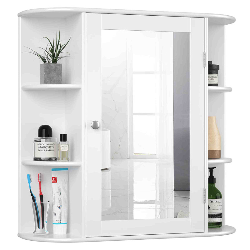 650mm W 640mm H Wall Mounted Required Framed Medicine Cabinet With Mirror And Adjustable Shelf, White