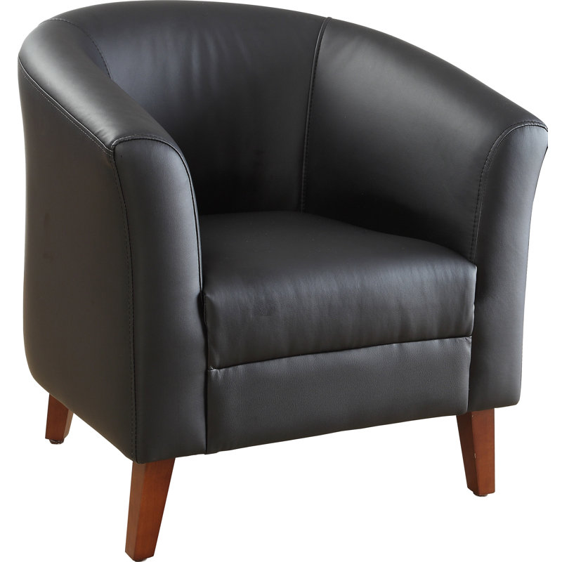 Chaise de réception l 31,5 po avec structure en bois, Noir, Cuir