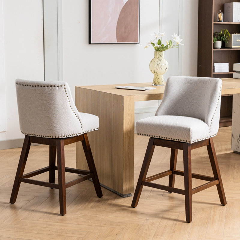 Counter Height Swivel Bar Stools, 2 , 26'' Seat, Fabric, 360-Degree Swivel, Comfortable Foam And Steel Spring Filling H , Of 2, Upholstery, Curved Back For Optimal Comfort, Inner Filled Seat