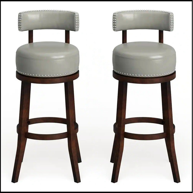 Ensemble de 2 tabourets de bar Sherly avec fonction pivotante, bois de chêne foncé et similicuir gris foncé pour un repas moderne