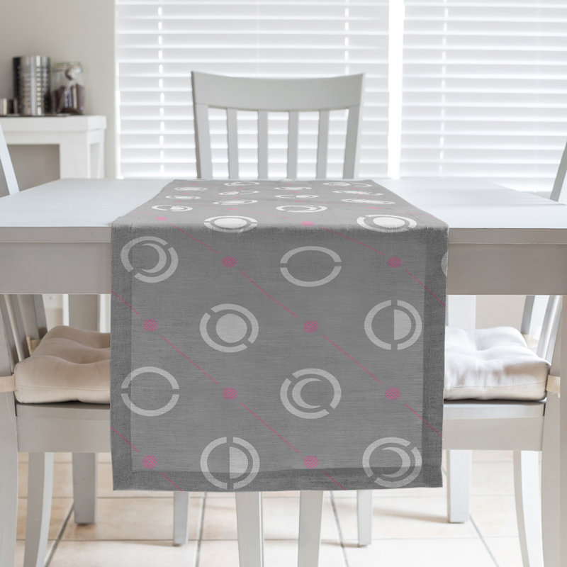 Classic Moon Phases Table Runner, 16" x 72", Gray/White/Pink