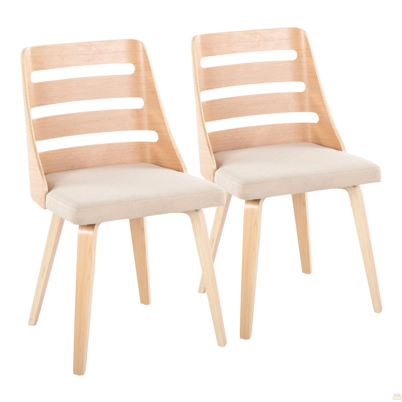 Chaise d'appoint Mid-Century moderne en bois naturel avec tissu crème, Crème, naturel