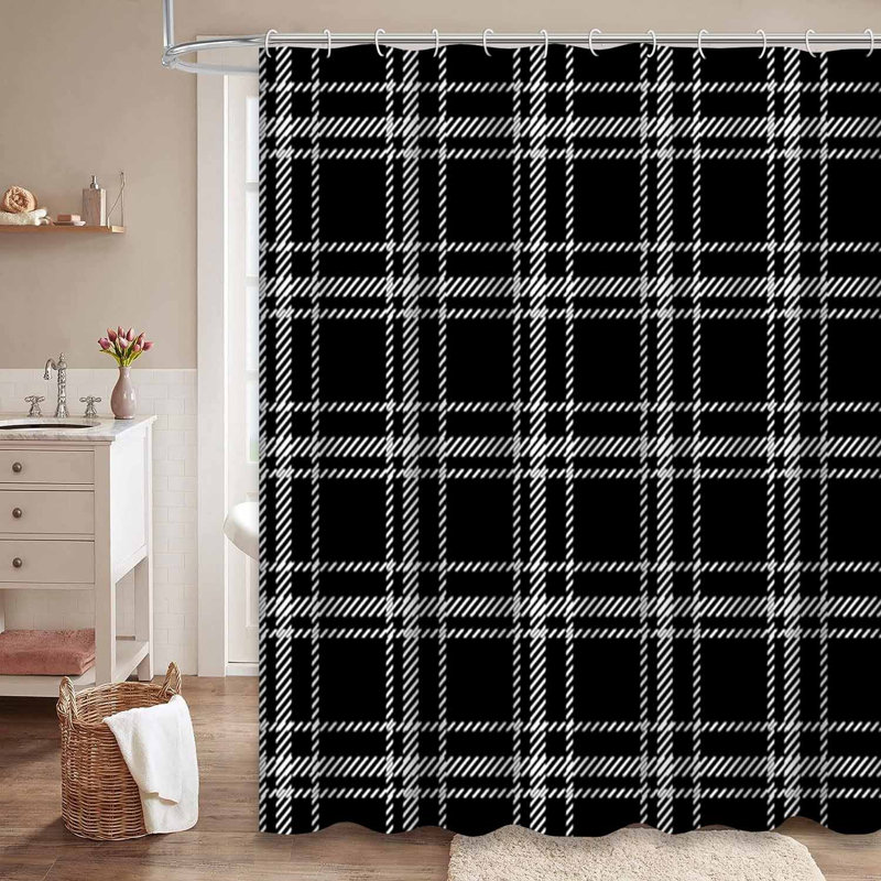 Rideau de douche en coton à carreaux avec 12 crochets, L 72 po x l 78 po
