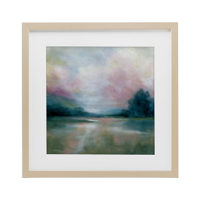 «Morning On The River», reproduction sous verre encadrée, design par Carol Robinson, Cadre de récolte en pin