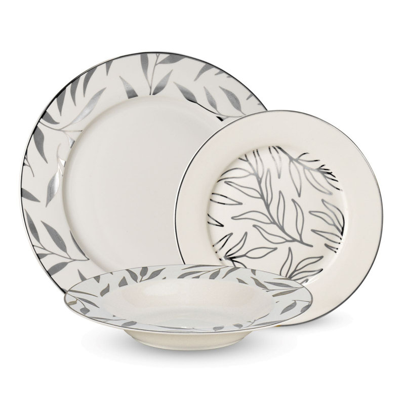 Andranette Piece Bone China Dinnerware Set - Service for 6, White/Gold