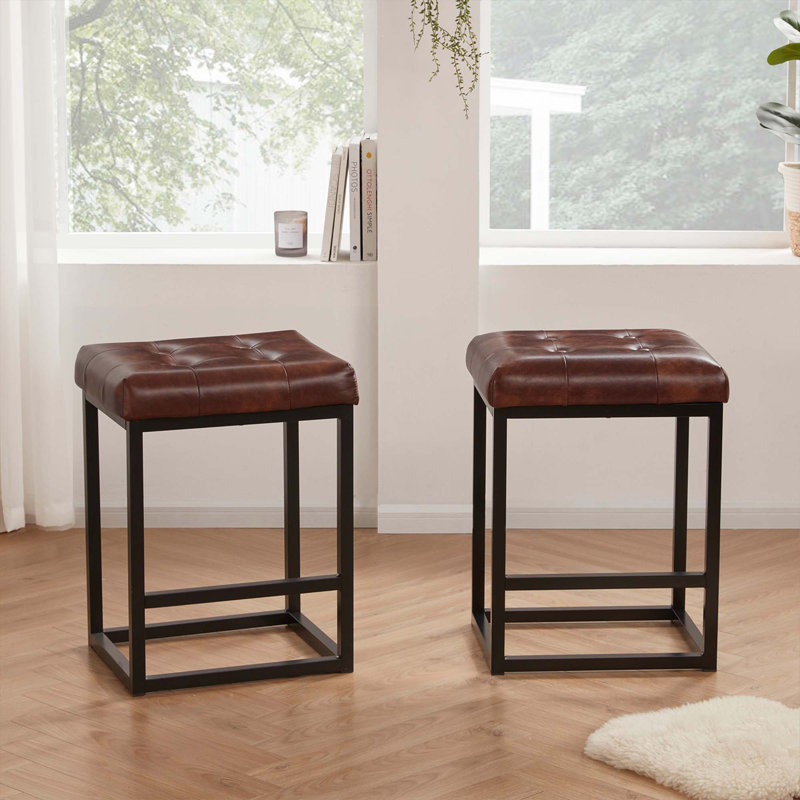 Nealla Upholstered Counter Stool with Metal Frame, Dark Brown, Counter Stool (24” Seat Height)