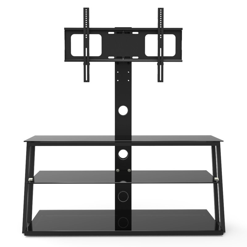 Swivel Black Glass Tv Stand For 32 - 65 Inch Tvs And Stylish Appearance With Tempered Easy Assembly Process