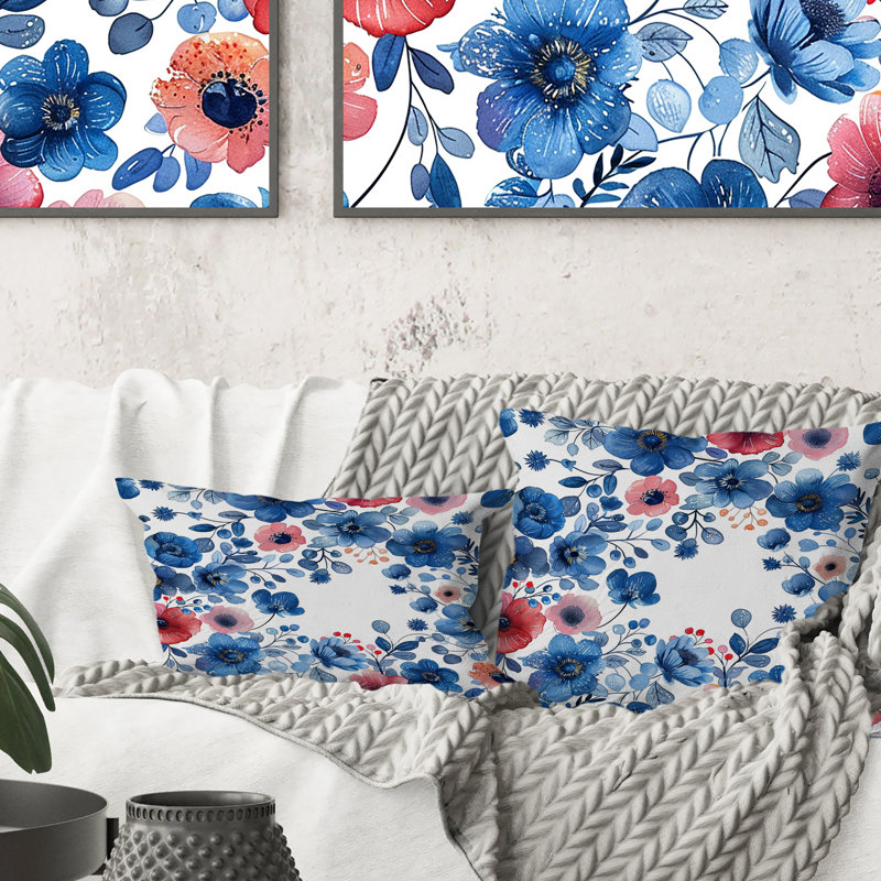 Coussin lombaire traditionnel avec jardin floral bleu et rose
