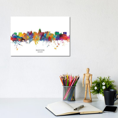 Madison Wisconsin Skyline par Michael Tompsett - peinture sur toile tendue