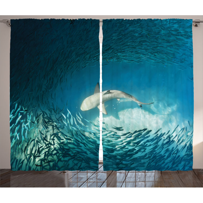 Sea Animals Semi-Sheer Rod Pocket Curtain Panels, 54" x 96"