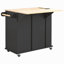 Îlot de cuisine avec prise de courant, îlot de rangement avec abattant et bois d'hévéa, rangement ouvert et support à vin, 5 roulettes, avec rangement réglable pour la maison, la cuisine et la salle à manger-1113408944
