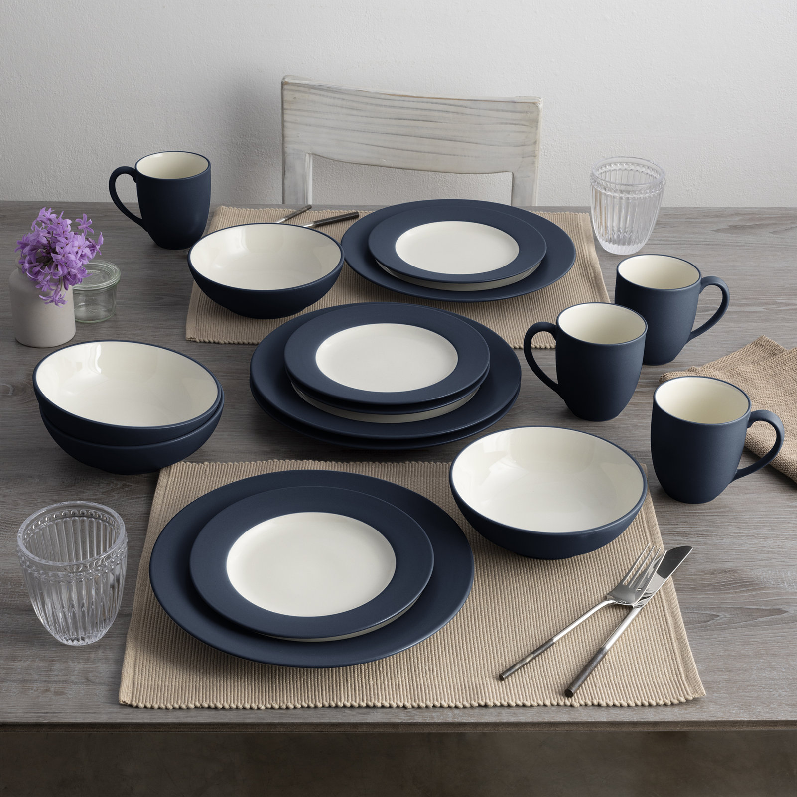 Noritake Colorwave 16-Piece Rim Dinnerware Set, Service for 4, Navy
