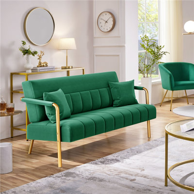 Maddison 56.5" Velvet 2-Seat Loveseat,  Upholstered Sofa Couch with Gold-tone Metal Arms and Legs