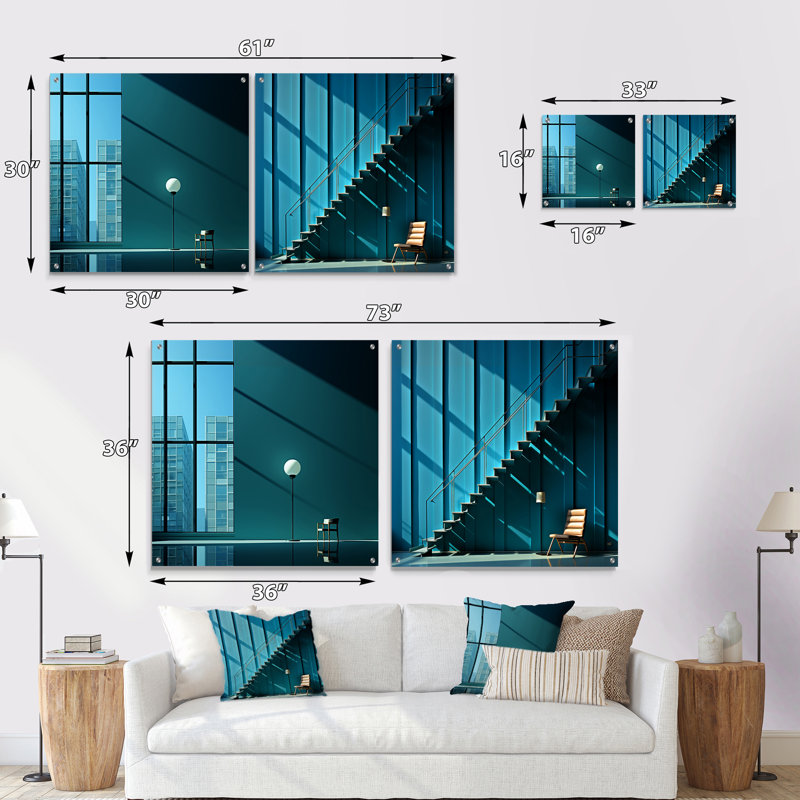 «Cyan Citadel», ensemble de 2 photos de gratte-ciel en acrylique, H 16 po x l 33 po
