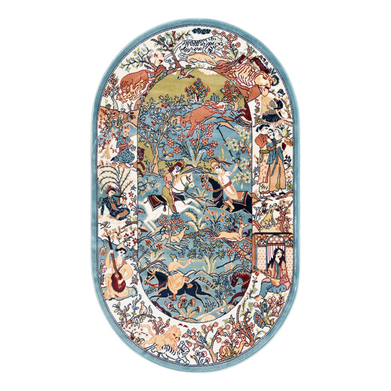 Ledger Oriental Indoor Rug, Oval 3'1" x 5'3", Blue