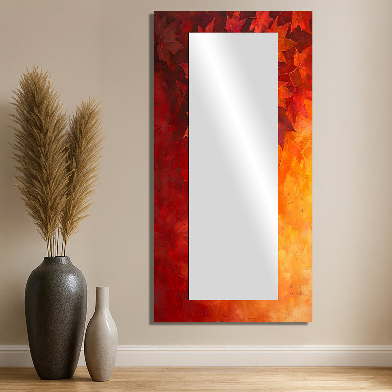 Autumn Maple Leaves - Leaves  Large Accent Wall Mirror - Printed On Metal, 28" x 55"