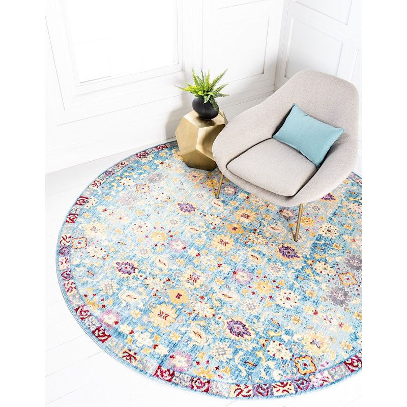 Tapis bleu / crème Donminique Southwestern, Rond 8 pi