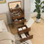 Bureau de coiffeuse 3-en-1 avec miroir éclairé et tabouret de rangement, coiffeuse compacte pour la chambre à coucher, la salle de bain ou le vestiaire (23 po, noyer)-1684543804