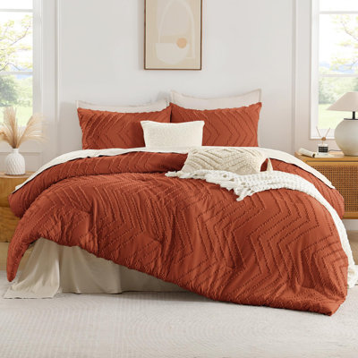 Ensemble d'édredon surdimensionné très grand orange brûlé Andency 120 x 120, très grand édredon très grand et très grand ensemble de literie Boho doux et chaud, ensemble de literie à chevrons 3 pièces