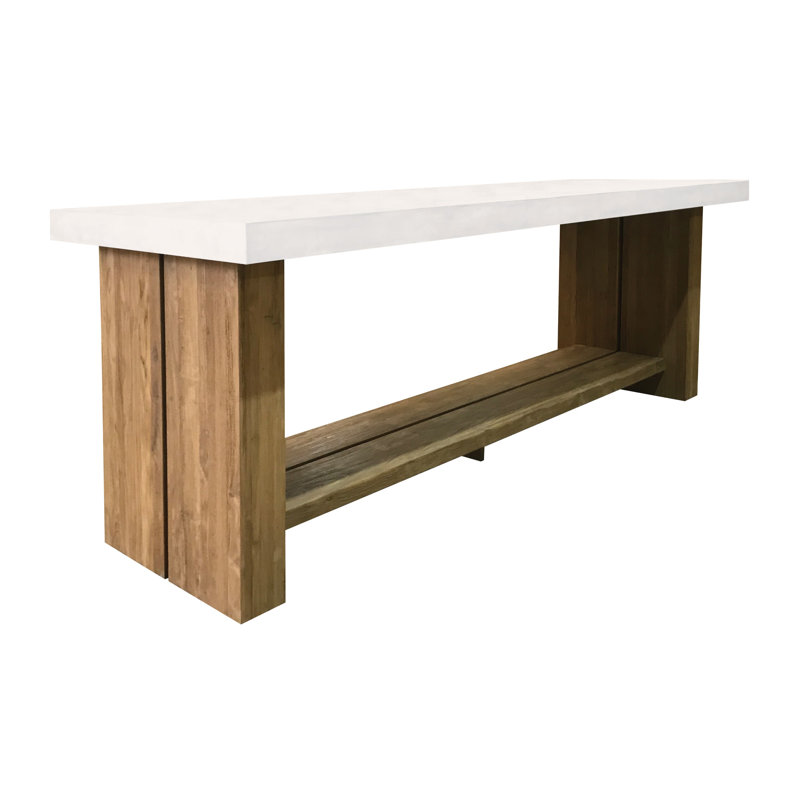 Slate Gray and Brown Concrete and Teak Outdoor Bar Table