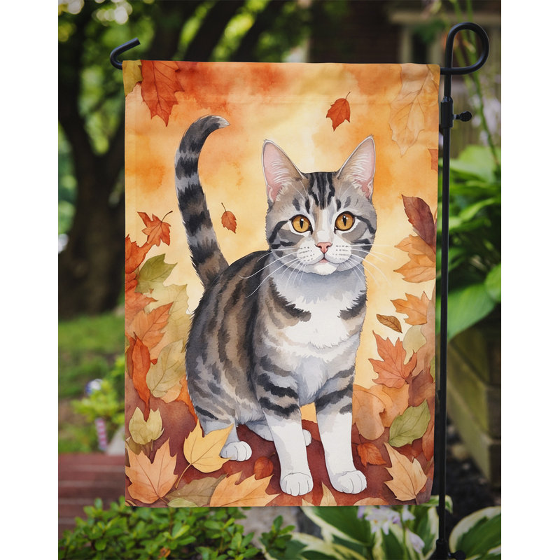 Chat en feuilles d'automne drapeau de jardin, Fil de fer jaune jaune