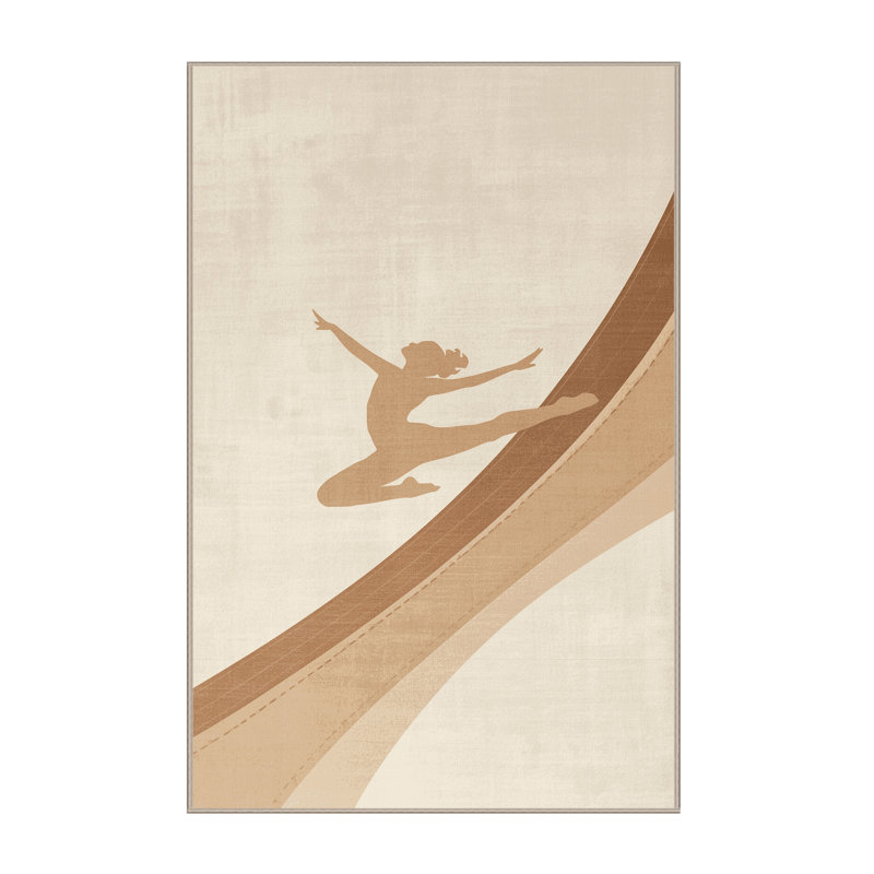Machine Washable Cain Gymnastics Floor Routine Minimalist Rug in Beige – Beige Binding, 2x4