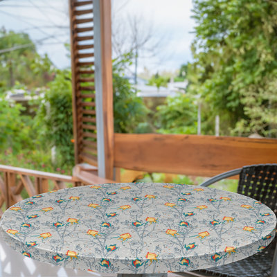 Winston Porter Floral Fitted Round Tablecloth 56"- 60" Diameter Pale Taupe and Multicolor