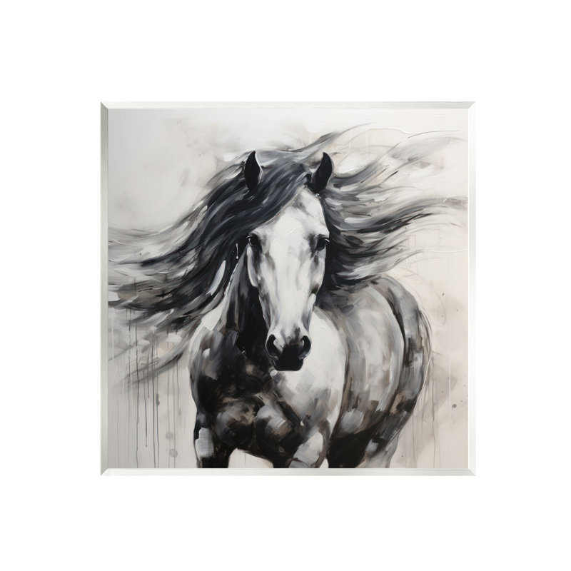 Az-078-Toile cheval noir abstrait, H 12 po x l 12 po x P 0,5 po