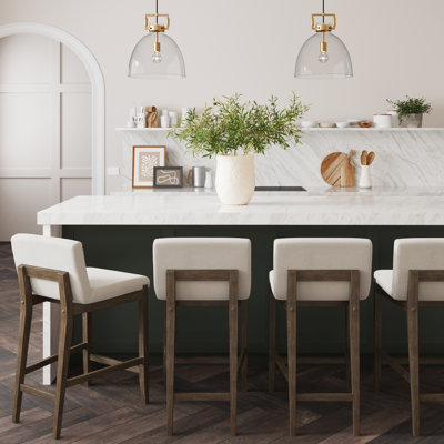 Exposed Back Upholstered Counter Stool with Solid Wood Legs, 4-Pack
