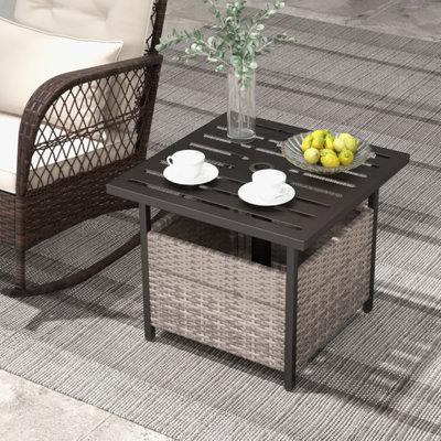 22 in. W Square  Gray Outdoor All-Weather Patio Rattan Wicker Side Table with Steel Tabletop