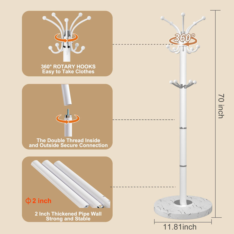 Metal Coat Rack Freestanding, White