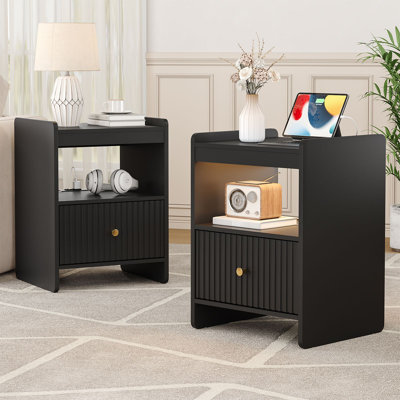 1 Drawer Set End Table With Storage And Built-In Outlets,Living Room End Side Table For Office,Bedroom,Living Roon by Ebern Designs