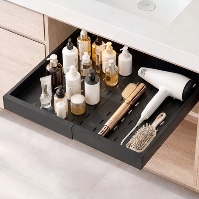 Pull Out Cabinet Organizer, Expandable Width (12.2"-18.9"), 20.47" Deep Pull Out Drawers for Cabinets, Sliding Drawer for Kitchen Pantry Cabinet Organizer with Nano Adhesive Strips, Black