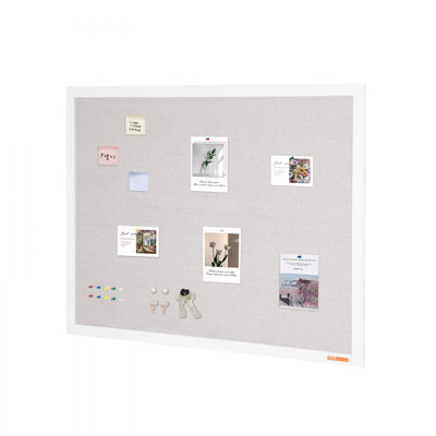  White Cork Board with Linen Surface – Stylish Wall-Mounted Bulletin Board for Home, School, Office – Elegant & Functional Noticeboard