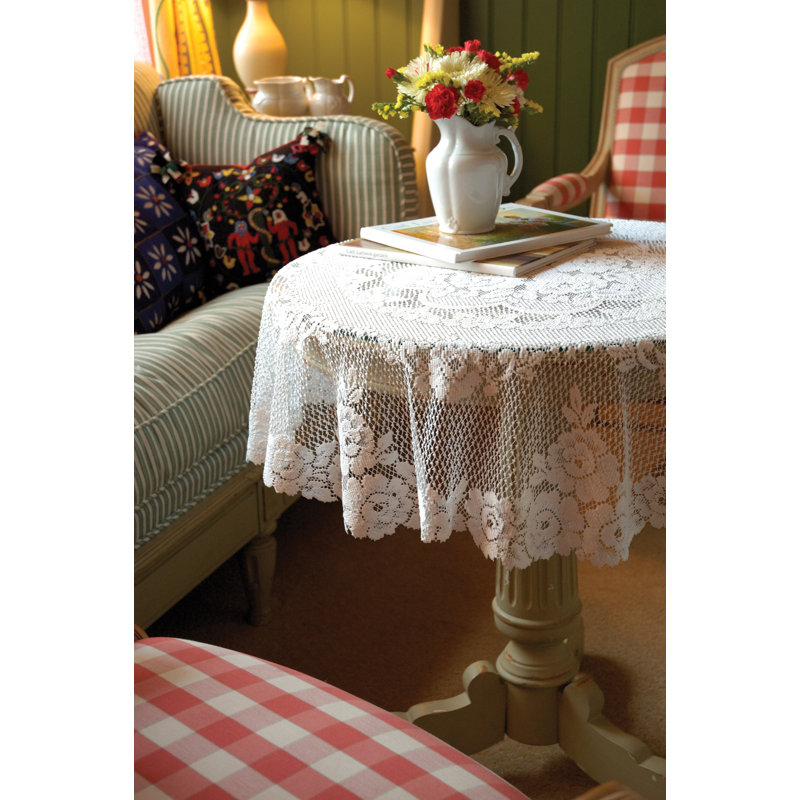 Nappe ronde à motif floral Billups, Écru