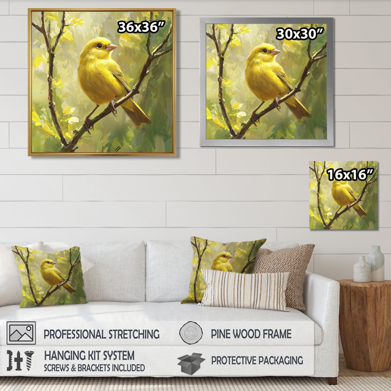 Oiseau pinson dans la brise de forêt II - art mural oiseau, Impression encadrée flottante, Noir, noir, noir, noir