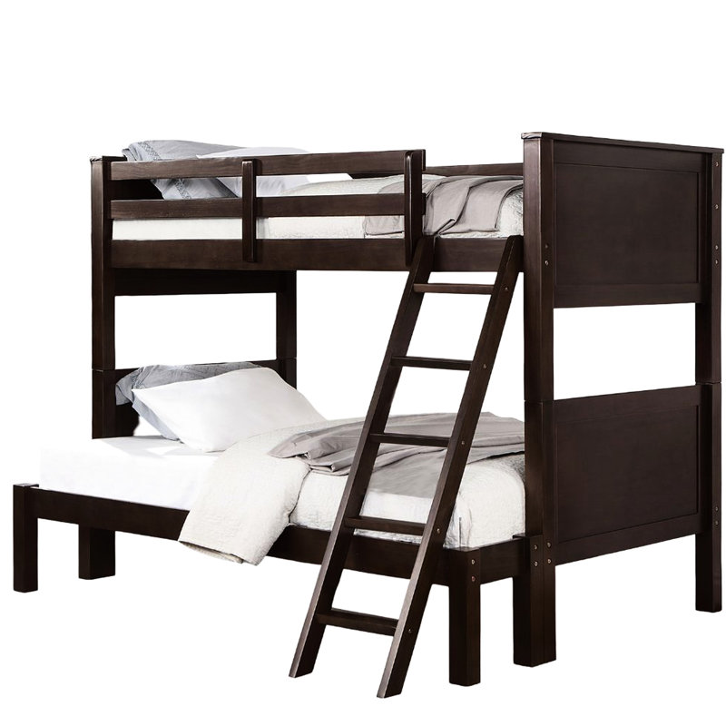 Lit superposé simple au-dessus d'un lit double en noyer de style transitionnel, fabriqué en bois massif, peut être converti en deux lits séparés, des plateformes prêtes pour les matelas, des barrières de sécurité, un lit d'assemblage sans tracas, teint, cadre, séparé