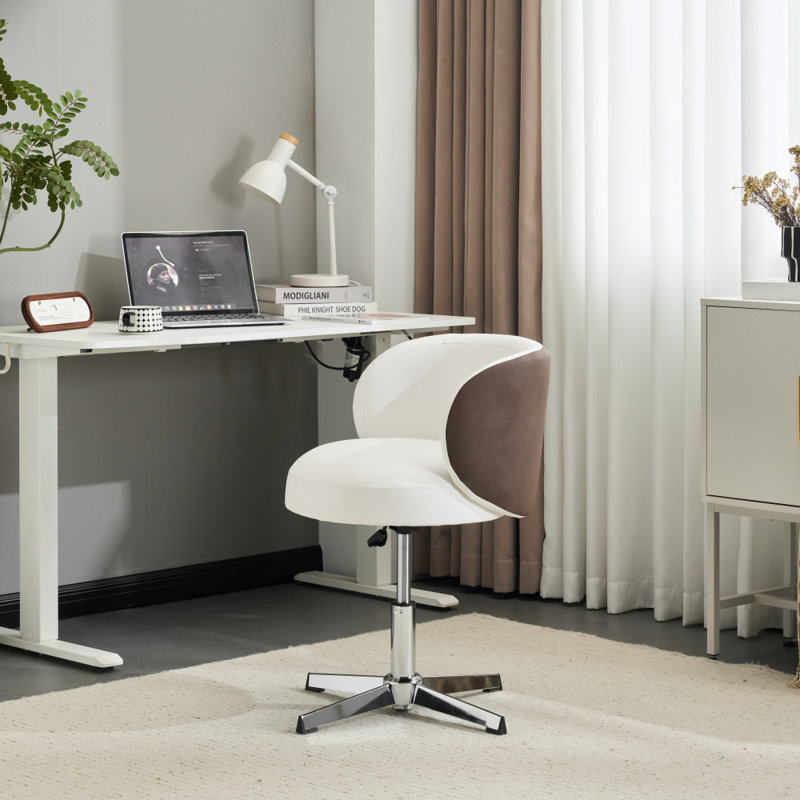 Chaise de bureau Pu Modern, Blanc / Brun