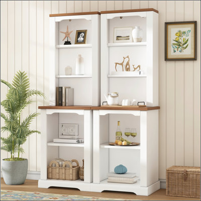 Élégante armoire autoportante deux pièces avec rangement entièrement ouvert pour le salon, blanc