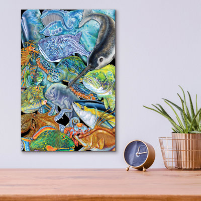  «Collage Sea Life» par Tim Jeffs, art mural en verre acrylique, 12 po x 16 po