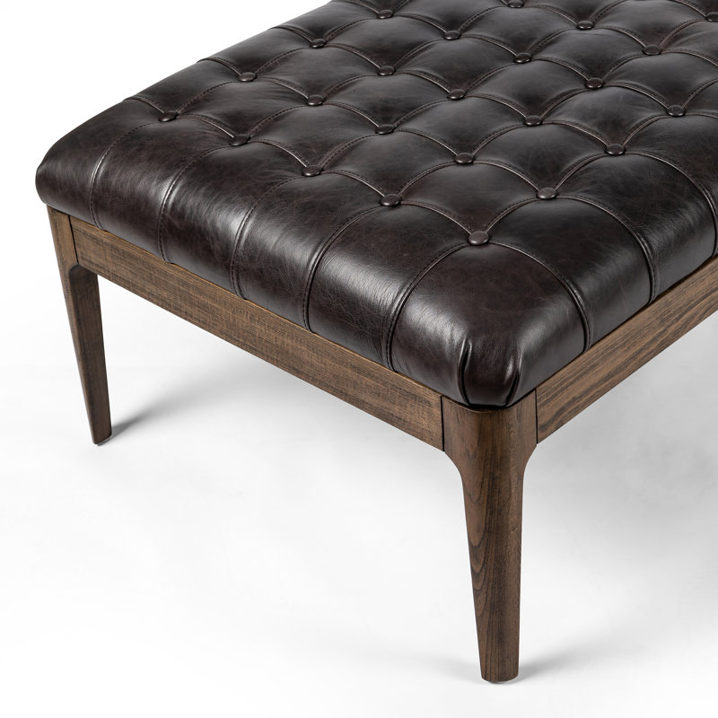 Joanna Leather Bench, Sonoma Black Genuine Leather