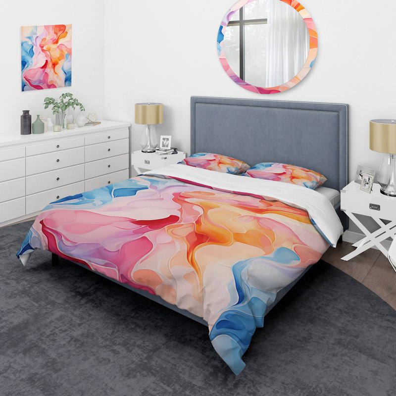 Ensemble de housse de couette Colorful Fluid Abstract, Housse de couette simple + 1 taie décorative stan