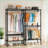 Clothes Rack with Wheels, Heavy Duty 3-Tier Adjustable Metal Organizer with 2 Hanging Rods &amp; Side Hooks | Black | Metal