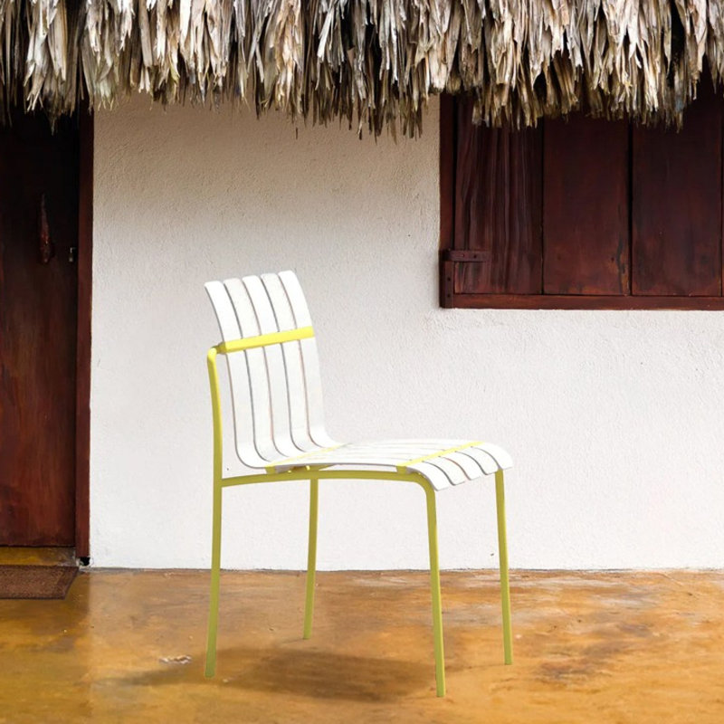 4-Pack Modern Striped Block Chairs - Waterproof PP Seat & Sturdy Metal Legs, Indoor/Outdoor Dining Set For Patio, Balcony, Café