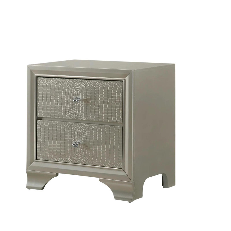 1pièce de table de chevet moderne à deux tiroirs à finition champagne de style glamour, Champagne