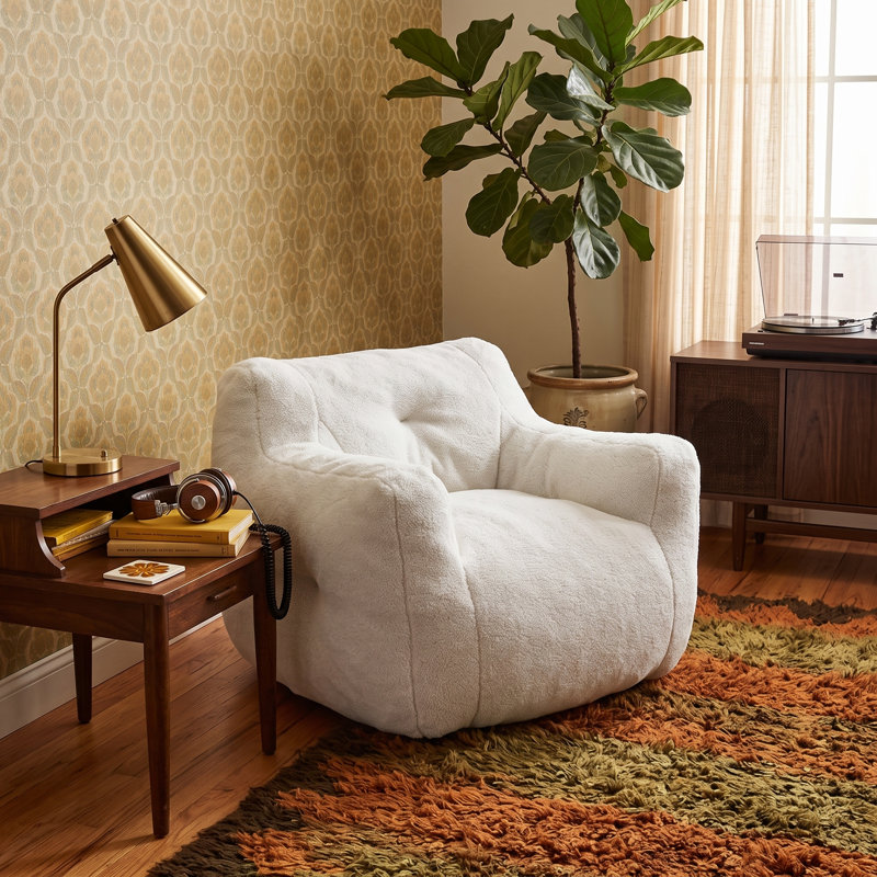Fauteuil à billes avec accoudoirs rembourrés de mousse à haute densité et paresseux Fauteuil à billes pour adultes, White