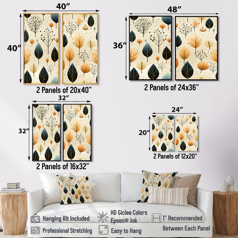 Modern Leaf Patterns - Blue Wall Art, Black, 36" H x 48" W, Framed Print without Mat