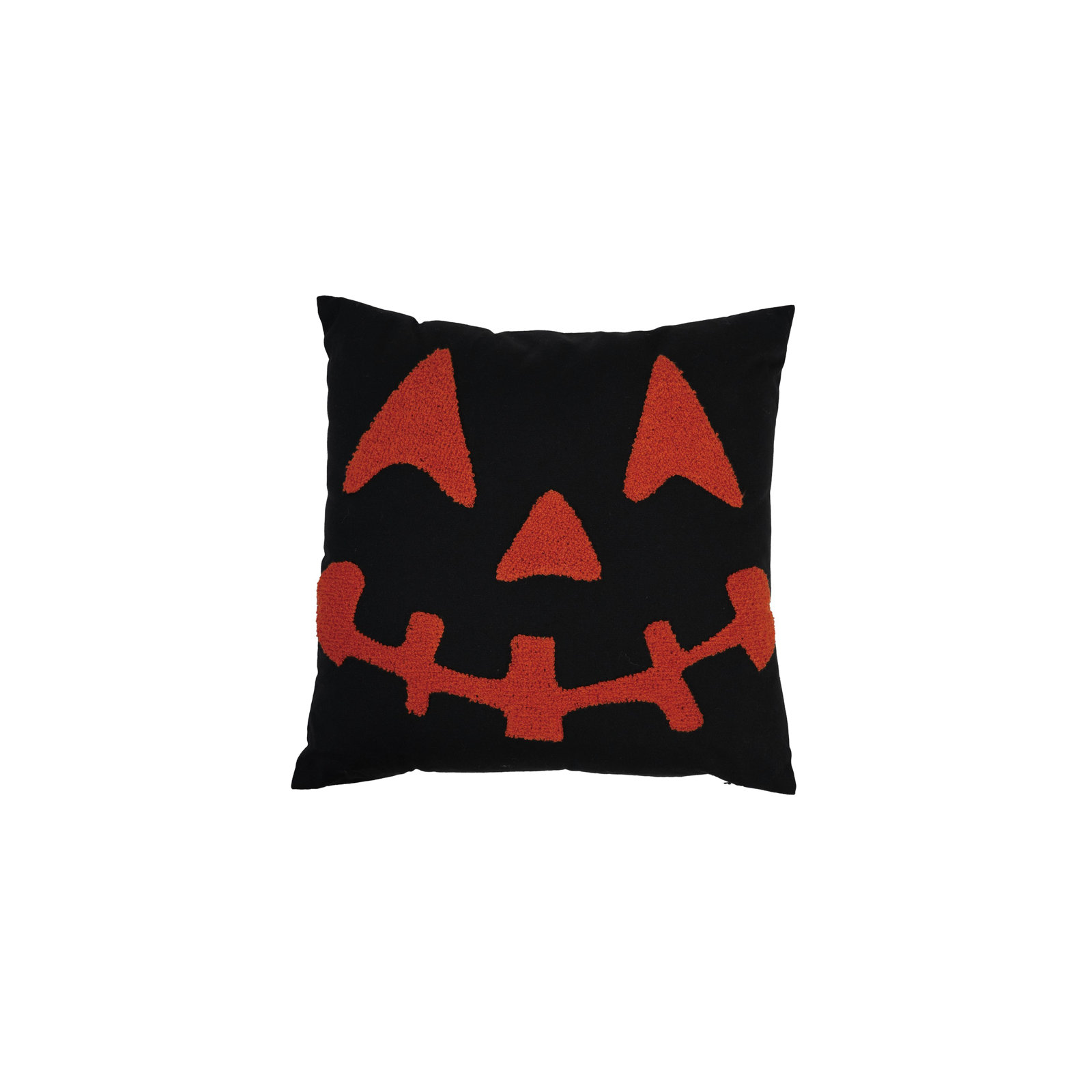 Square Cotton Pillow With Jack-O-Lantern Embroidery
