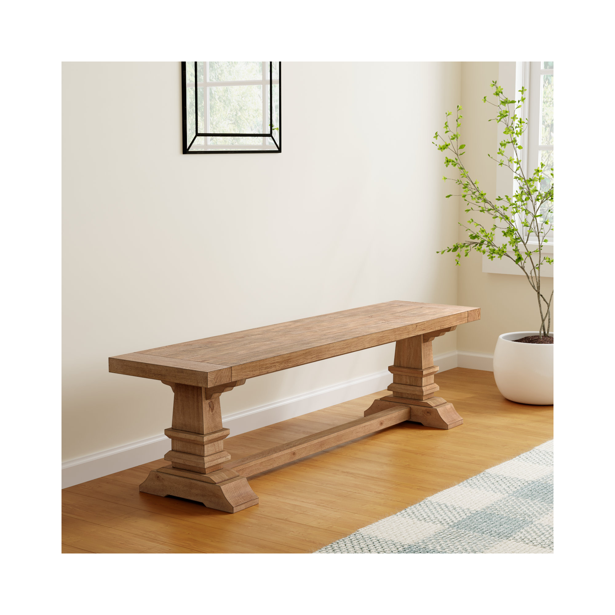 Vienna Reclaimed Pine Wood Dining Bench, 18"H x 66"W x 16"D